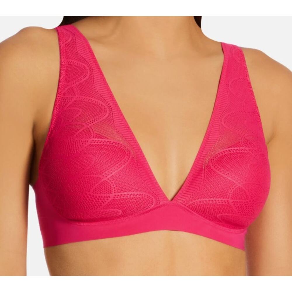 DKNY Lace Comfort Wireless Plunge Bra Size S Raspberry Hot Pink Bralette NWOT